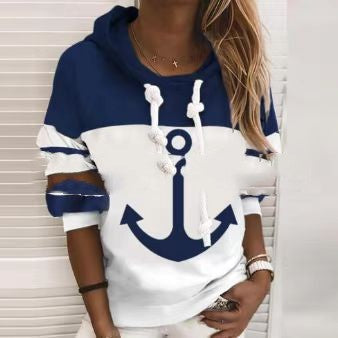 women's Striped Boat Anchor Printed Hood